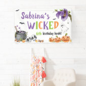 邪悪な魔女猫ハロウィーン誕生日パーティー、任意の年齢 横断幕 (インサイチュ)