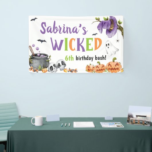 邪悪な魔女猫ハロウィーン誕生日パーティー、任意の年齢 横断幕 (トレードショー)