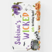 邪悪な魔女猫ハロウィーン誕生日パーティー、任意の年齢 横断幕 (縦)