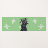 邪悪な黒い木の炎の目幽霊猫スパイダーグリーン ヨガマット (裏面(横))