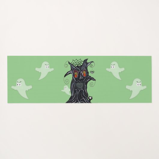 邪悪な黒い木の炎の目幽霊猫スパイダーグリーン ヨガマット (裏面(横))