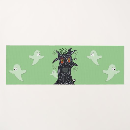 邪悪な黒い木の炎の目幽霊猫スパイダーグリーン ヨガマット (正面(横))