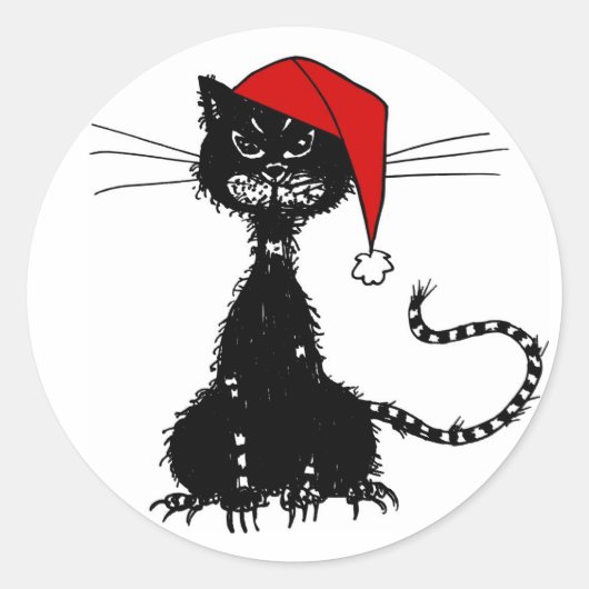 邪悪な黒猫のクリスマス ラウンドシール (正面)