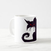 邪悪な黒猫のシルエット 赤い目 コーヒーマグカップ (正面左)