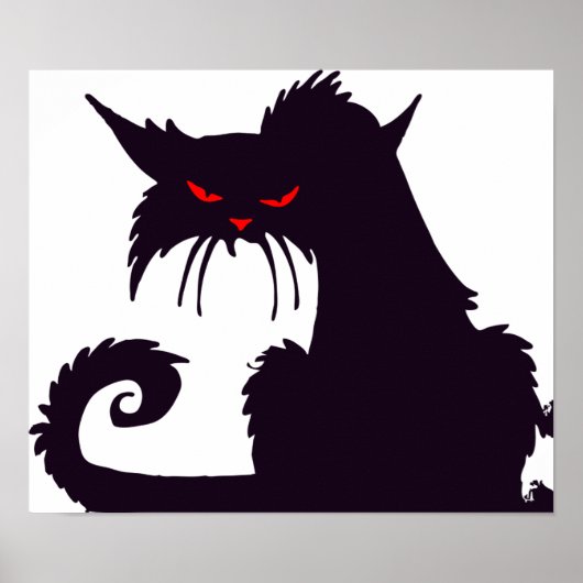 邪悪な黒猫のシルエット 赤い目 ポスター (正面)