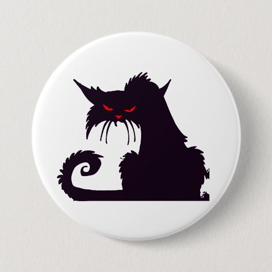 邪悪な黒猫のシルエット 赤い目 缶バッジ (正面)