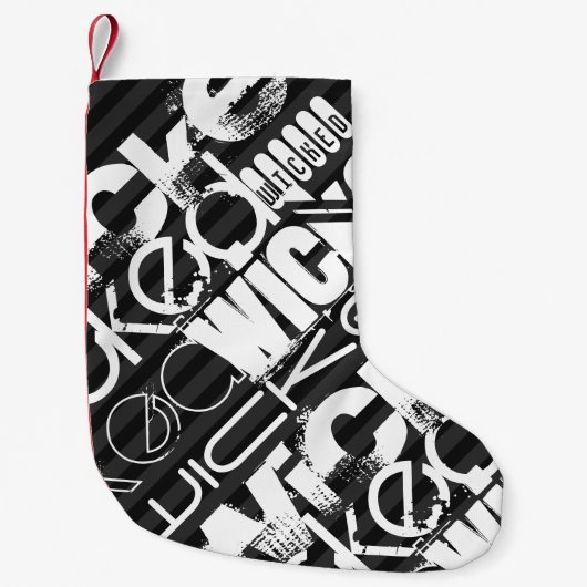 邪悪;黒と濃いグレーのストライプ スモールクリスマスストッキング (正面)