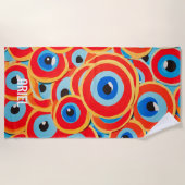 邪眼カラフルレッドブルービーチタオル ビーチタオル (正面)