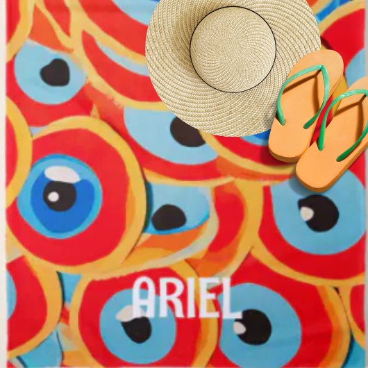 邪眼カラフルレッドブルービーチタオル ビーチタオル