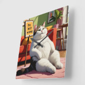 邪魔しないで 面白い 太った猫 スクエア壁時計 (傾斜)