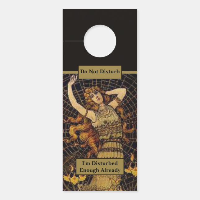 邪魔しない/私をクリーンヴィンテージレディ金ゴールドブラック ドアノブサイン (正面)