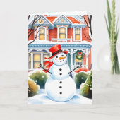 郊外お洒落の雪だるま カード (正面)