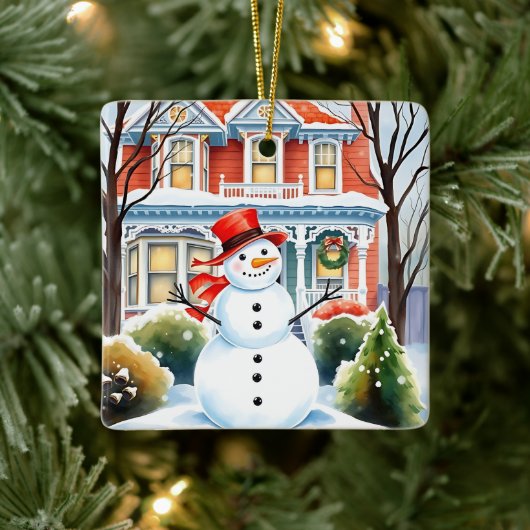 郊外お洒落の雪だるま セラミックオーナメント (ツリー)
