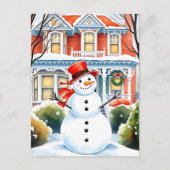 郊外お洒落の雪だるま ポストカード (正面)