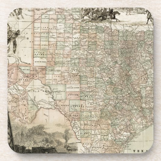 郡を持つテキサス州の縁ど地図 コースター (正面)