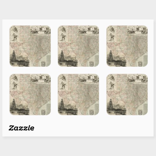 郡を持つテキサス州の縁ど地図 スクエアシール (シート)