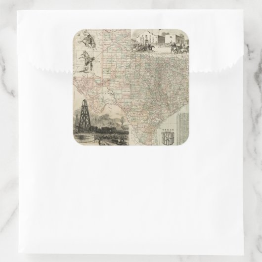 郡を持つテキサス州の縁ど地図 スクエアシール (バッグ)