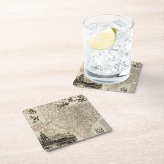 郡を持つテキサス州の縁ど地図 スクエアペーパーコースター (インサイチュ)