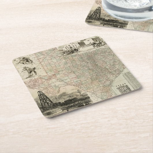 郡を持つテキサス州の縁ど地図 スクエアペーパーコースター (アングル)