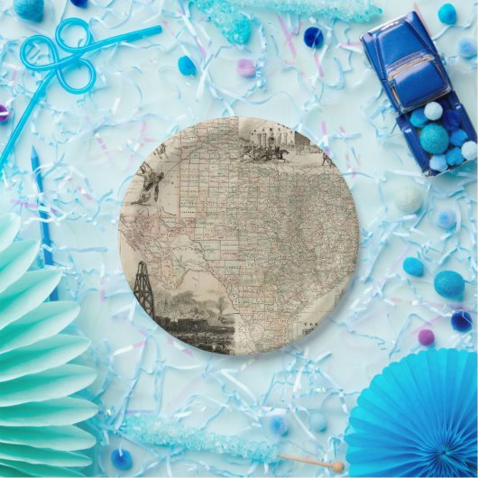 郡を持つテキサス州の縁ど地図 ペーパープレート (パーティー)