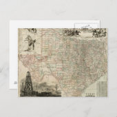 郡を持つテキサス州の縁ど地図 ポストカード (正面/裏面)