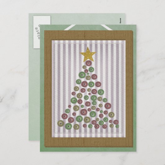 郡クリスマスボタンツリーのフレームの挨拶 シーズンポストカード (正面/裏面)