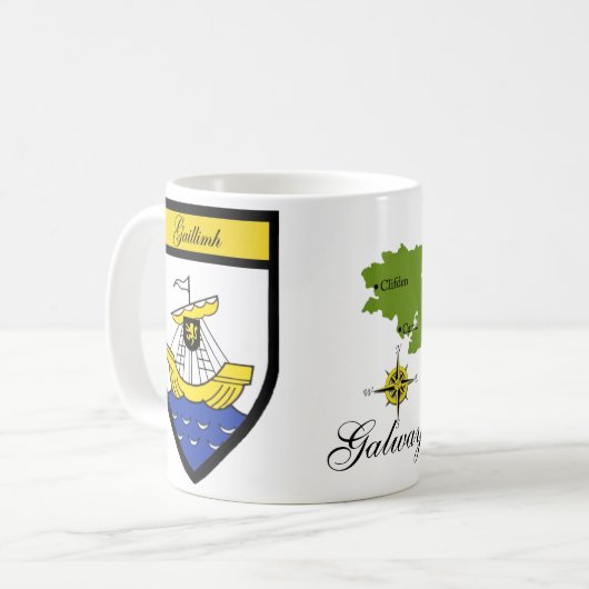 郡ゴールウェイの地図及び頂上のマグ コーヒーマグカップ (正面左)