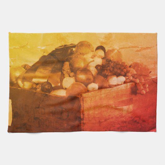 郡フェアブルーリボンフルーツインセピアヴィンテージ キッチンタオル (横)