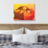 郡フェアブルーリボンフルーツインセピアヴィンテージ キャンバスプリント (インサイチュ (寝室))