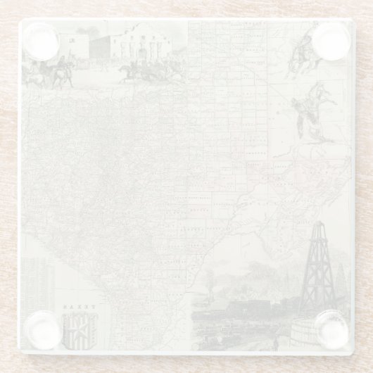 郡ボーダーとのテキサス州の地図 ガラスコースター (裏面)