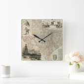 郡ボーダーとのテキサス州の地図 スクエア壁時計 (ホーム)