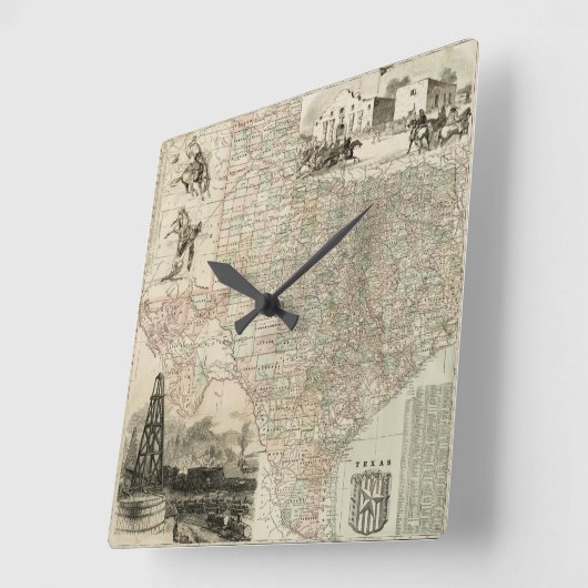 郡ボーダーとのテキサス州の地図 スクエア壁時計 (傾斜)