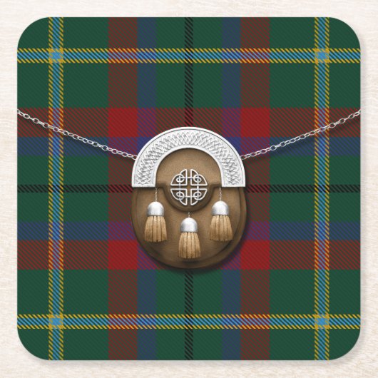 郡メーヨーのアイルランドのタータンチェックおよびSporran スクエアペーパーコースター (正面)
