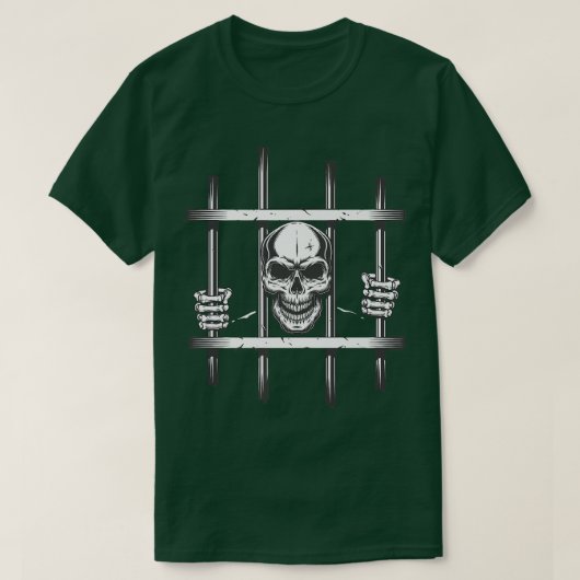 郡刑務所の被収容者のスケルトン囚人ハロウィーン Tシャツ (デザイン正面)