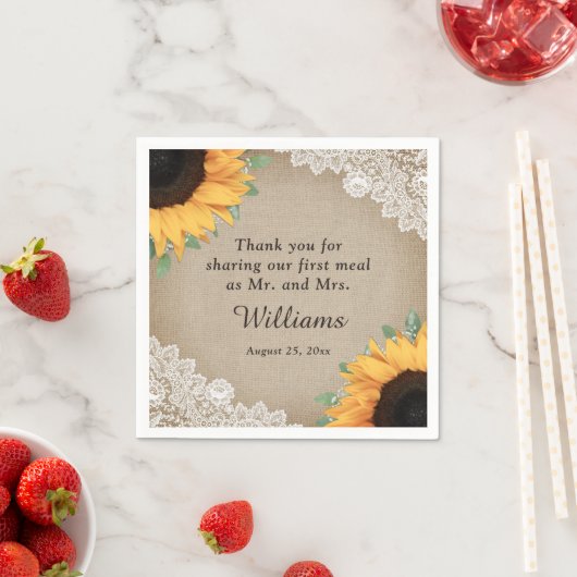 郡素朴のBurlapとLace Sunflower結婚の スタンダードカクテルナプキン (インサイチュ)