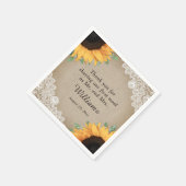 郡素朴のBurlapとLace Sunflower結婚の スタンダードカクテルナプキン (角)