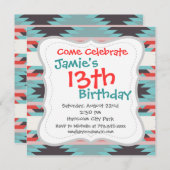 部アステカ族パターン先住民アメリカンレッドブルー 招待状 (正面/裏面)