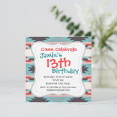 部アステカ族パターン先住民アメリカンレッドブルー 招待状 (スタンド正面)