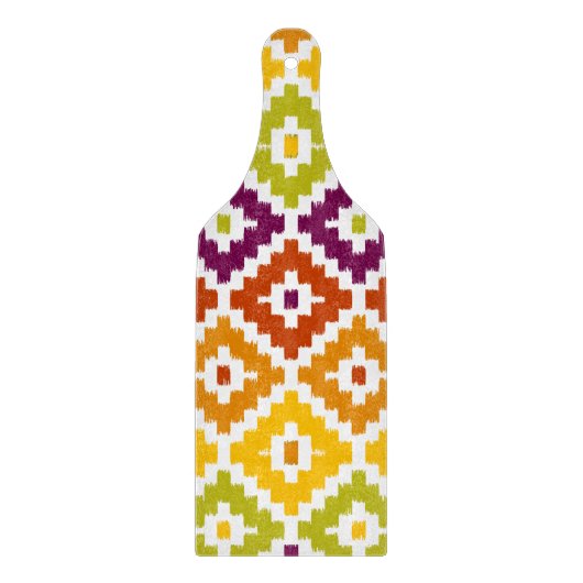 部カラフルアステカ族プリントイカットダイヤモンドパターン カッティングボード (正面)