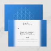 部分の格子図形とのモダンで青いデザイン 出欠カード (正面/裏面)