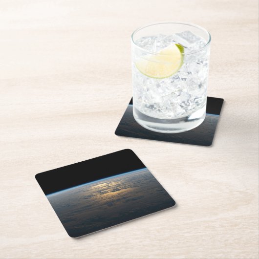 部分的に曇った南太平洋から夕暮れ光る スクエアペーパーコースター (インサイチュ)