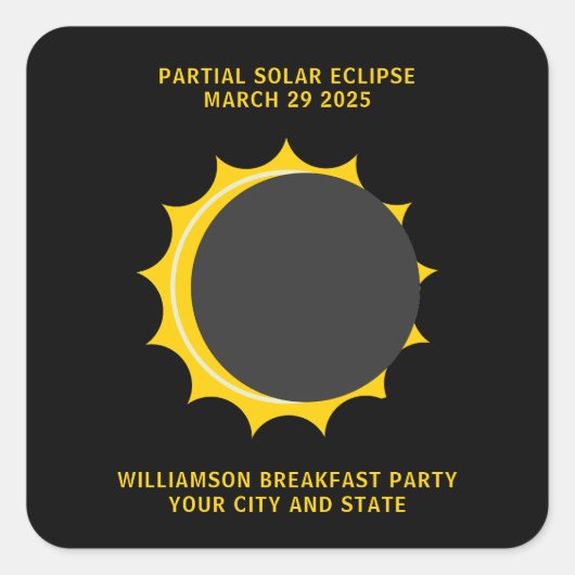 部分食太陽の食2025年3月パーソナライズされた スクエアシール (正面)