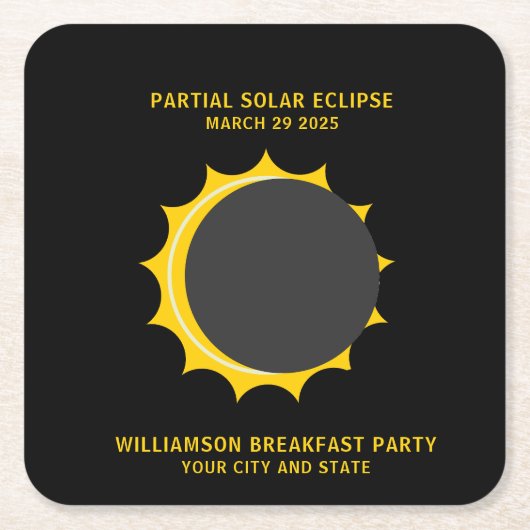 部分食太陽の食2025年3月パーソナライズされた スクエアペーパーコースター (正面)
