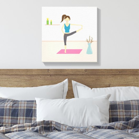 部屋かわいらしでヨガを練習しているスタイリッシュ女性 キャンバスプリント (インサイチュ (寝室))
