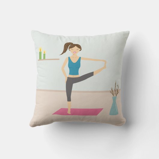 部屋かわいらしでヨガを練習しているスタイリッシュ女性 クッション (裏面)