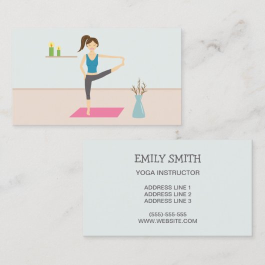 部屋かわいらしでヨガを練習しているスタイリッシュ女性 名刺 (正面/裏面)