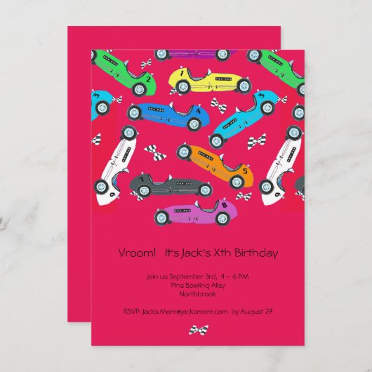 部屋だ！ヴィンテージカーの誕生日パーティーの招待状 招待状 (正面/裏面)