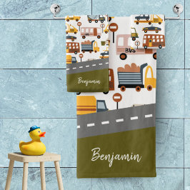 部屋だ！部屋だ！車と輸送のパターン少年 バスタオルセット