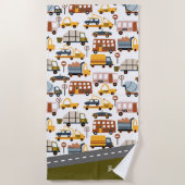 部屋だ！部屋だ！車と輸送のパターン少年 ビーチタオル (正面)