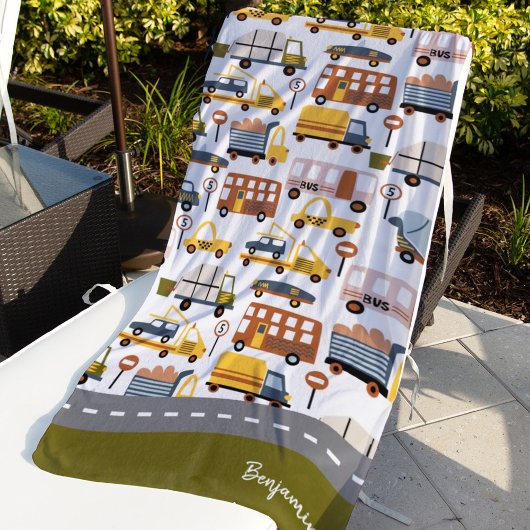 部屋だ！部屋だ！車と輸送のパターン少年 ビーチタオル